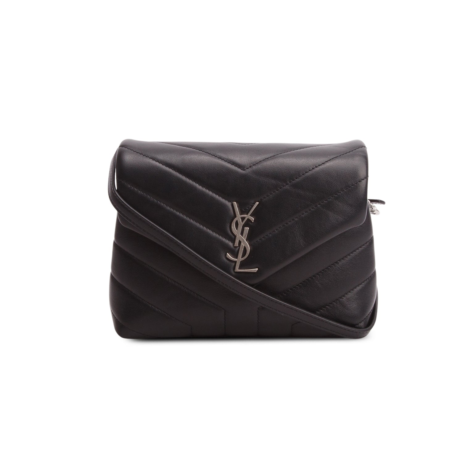 Saint Laurent Black Calfskin Y Quilted Monogram Toy Loulou Crossbody Bag w/ Box
