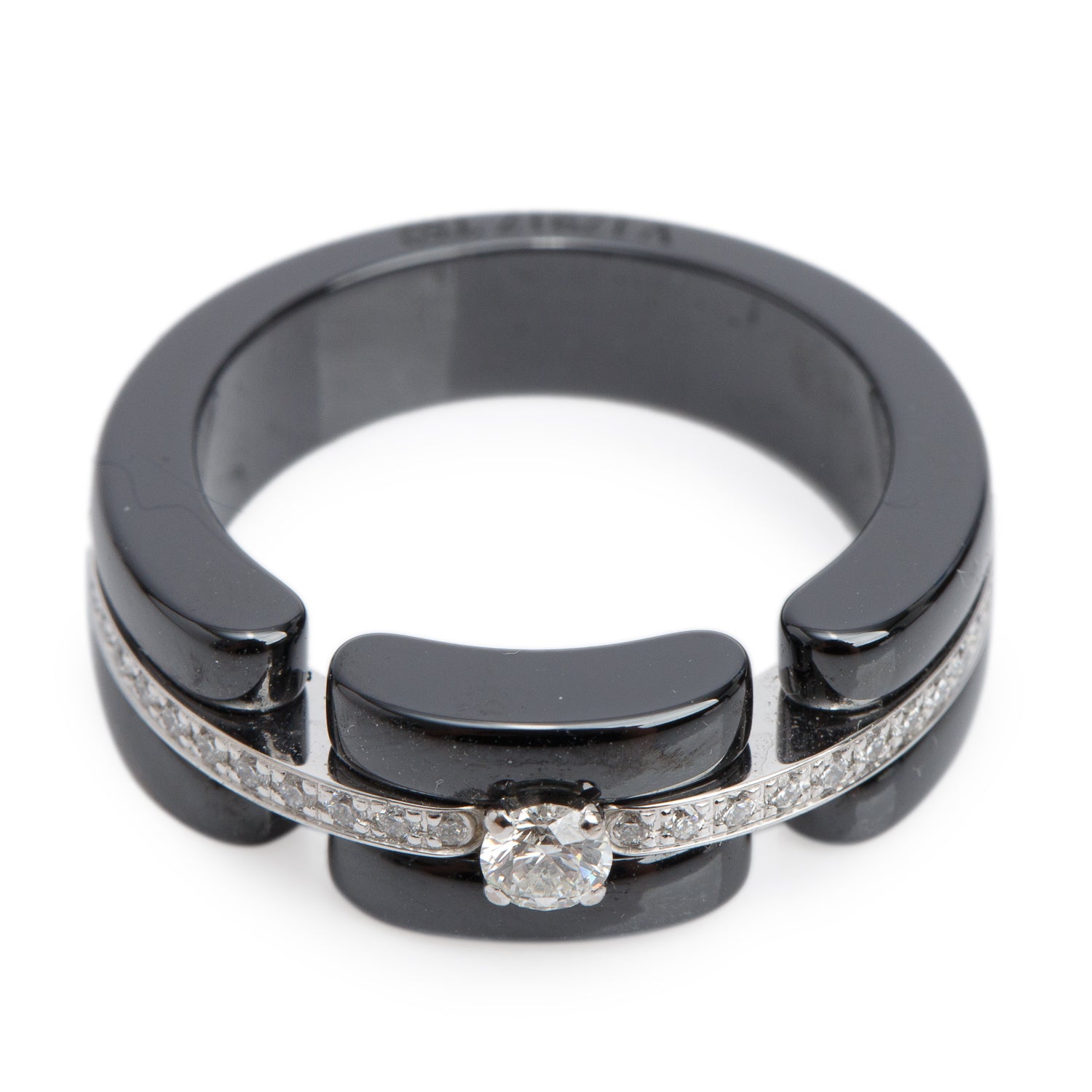 Chanel 18k White Gold & Ceramic Diamond Ultra Ring, Size 52 6 w/ Box