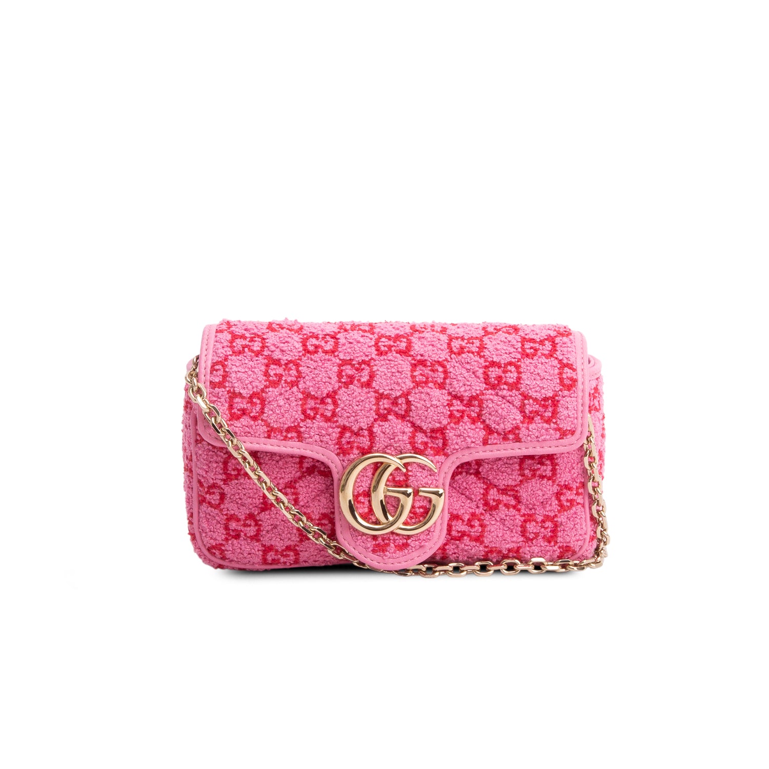 Gucci Pink Monogram Matelasse GG Marmont Boucle Mini Shoulder Bag w/ Box
