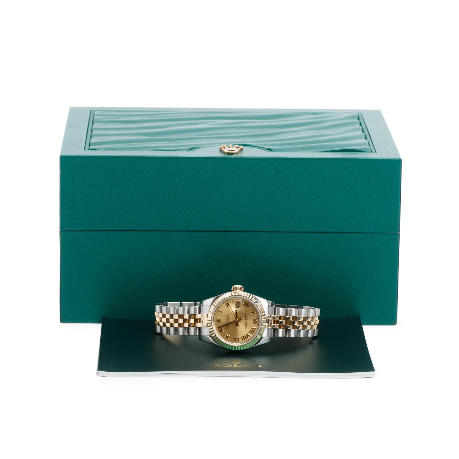 Rolex Stainless Steel & 18k Yellow Gold Datejust 26 MM Watch Champagne Dial 179173 w/ Box