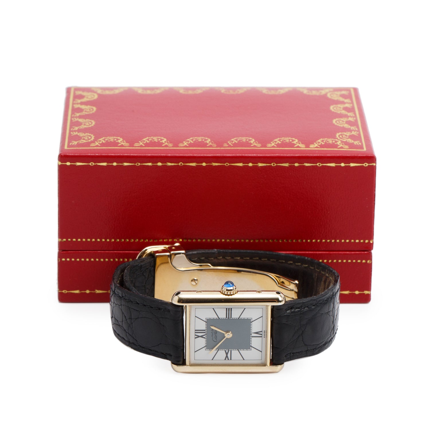 Cartier Vintage 18k Gold Vermeil Sterling Silver Argent Must de Cartier Tank Quartz Watch White Dial w/ Box