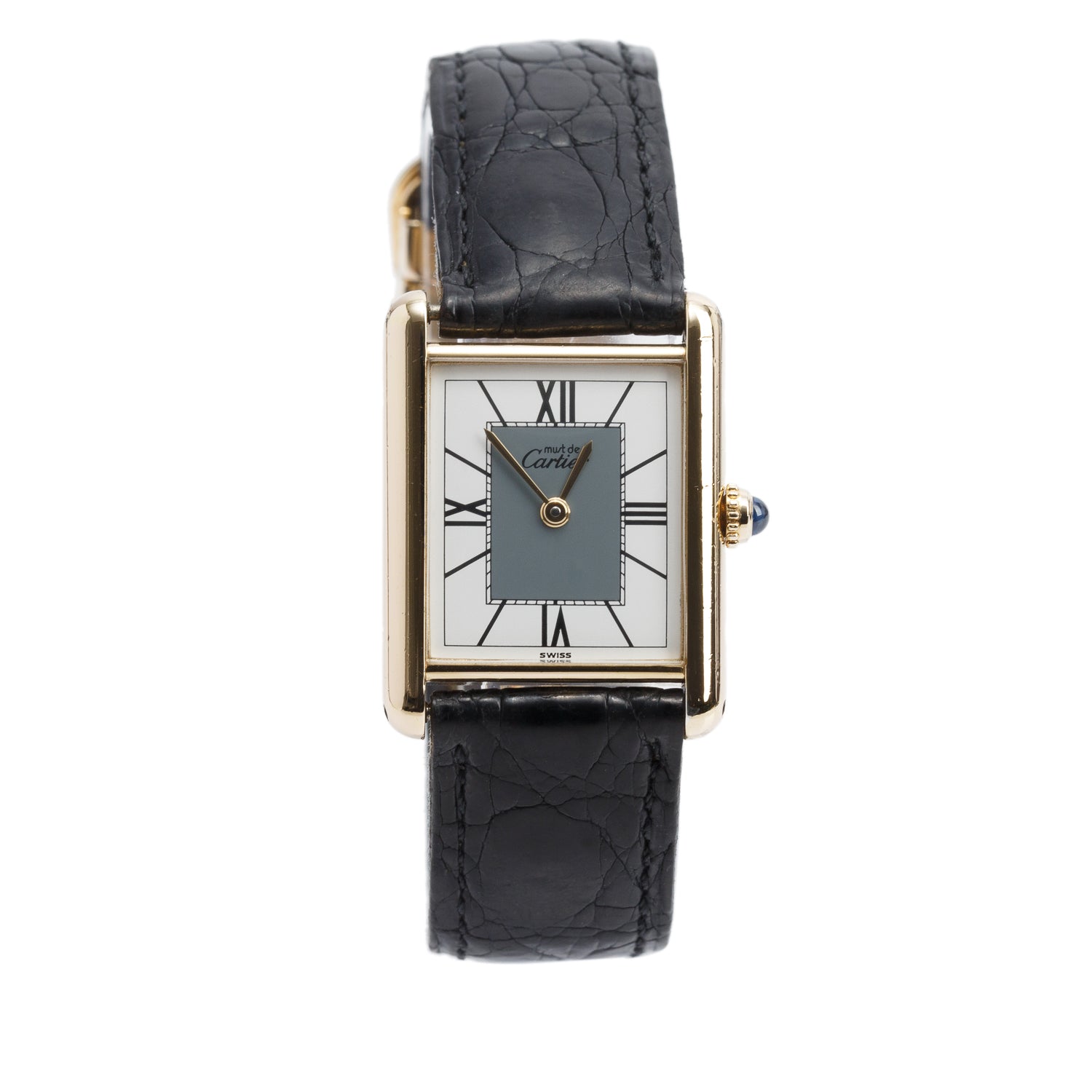 Cartier Vintage 18k Gold Vermeil Sterling Silver Argent Must de Cartier Tank Quartz Watch White Dial w/ Box