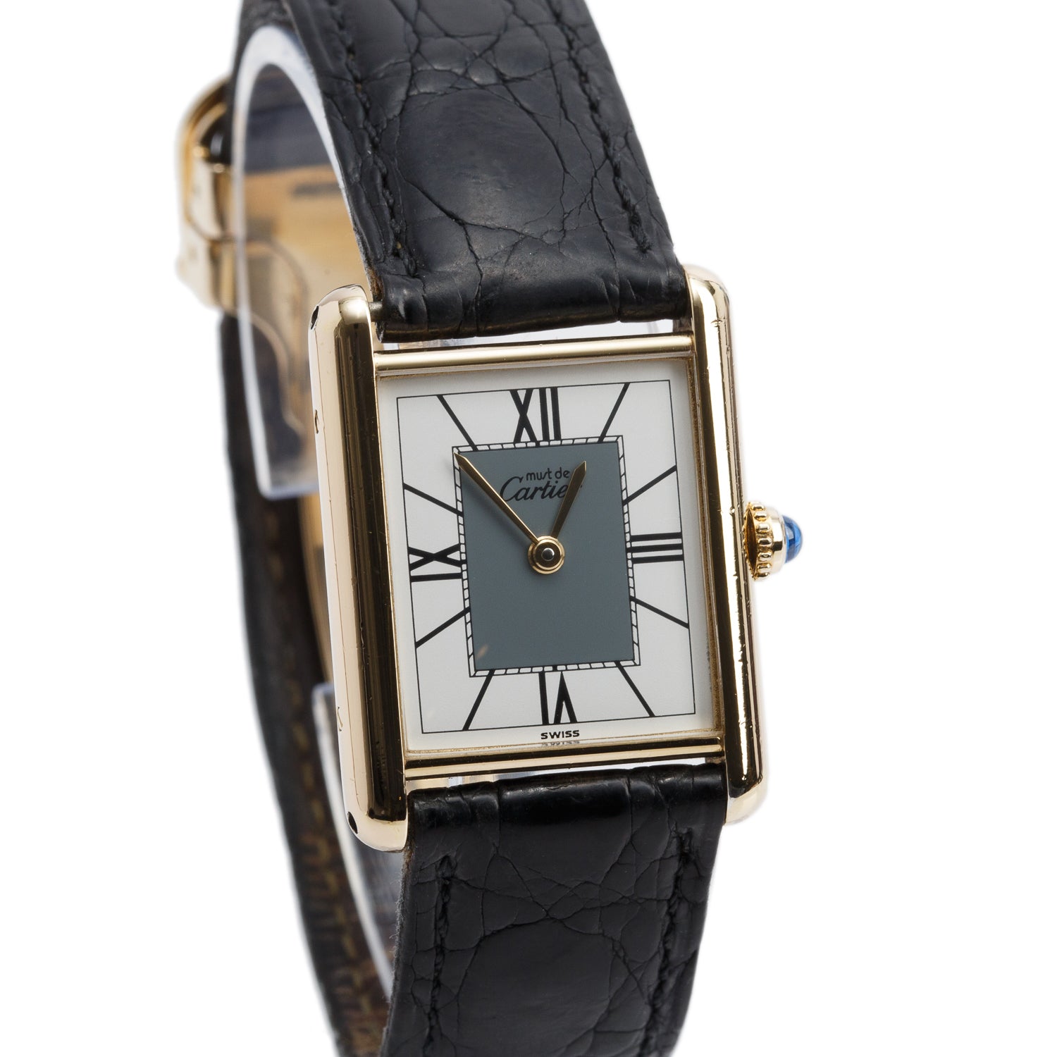 Cartier Vintage 18k Gold Vermeil Sterling Silver Argent Must de Cartier Tank Quartz Watch White Dial w/ Box