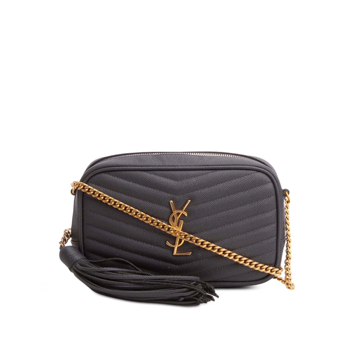 Saint Laurent Grey Grain de Poudre Matelasse Monogram Mini Lou Camera Bag w/ Receipt