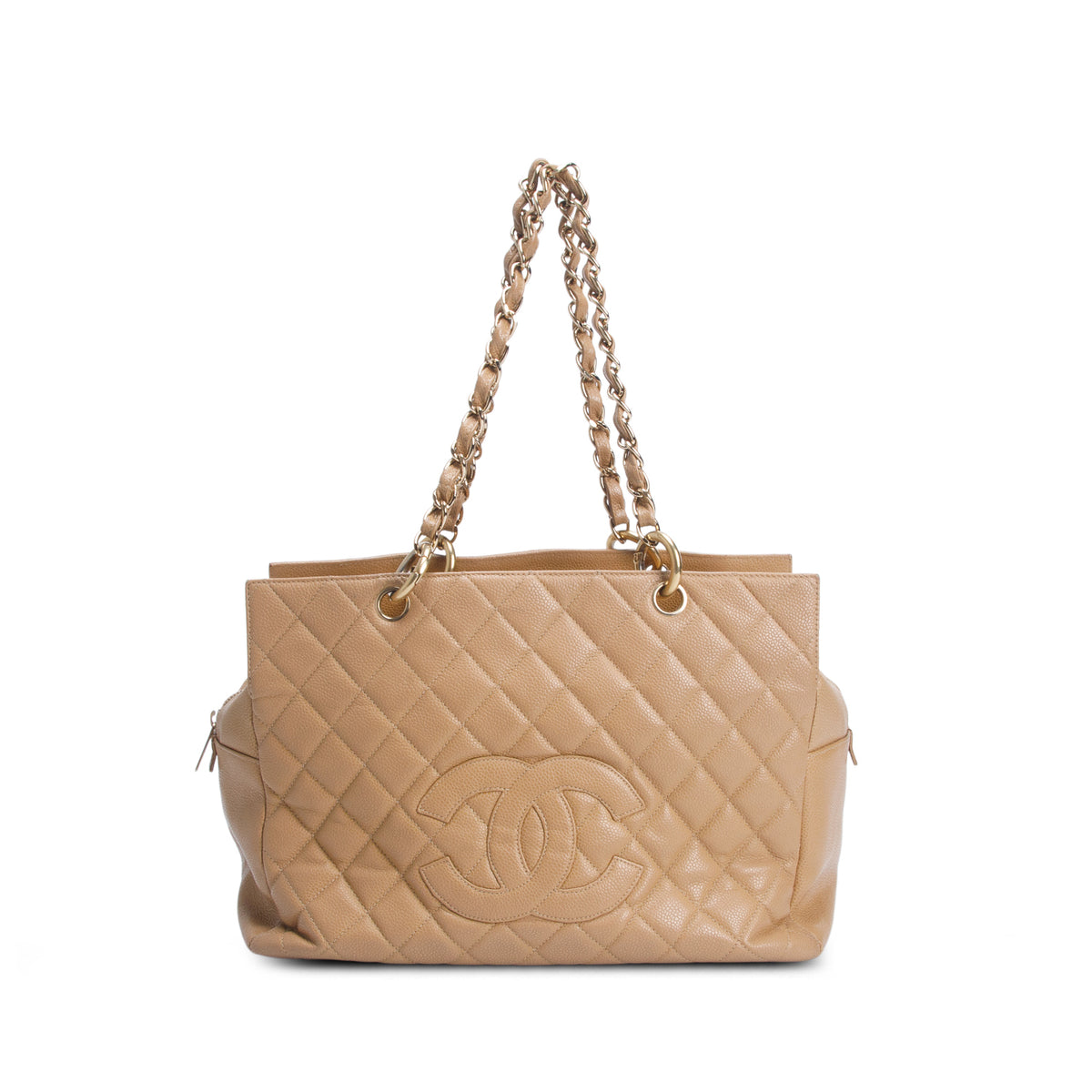 Chanel Beige Caviar Leather Petite Timeless Tote w/ Authenticity Card