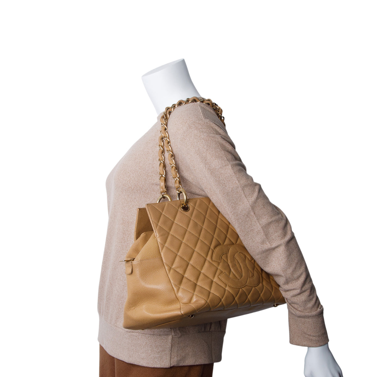 Chanel Beige Caviar Leather Petite Timeless Tote w/ Authenticity Card