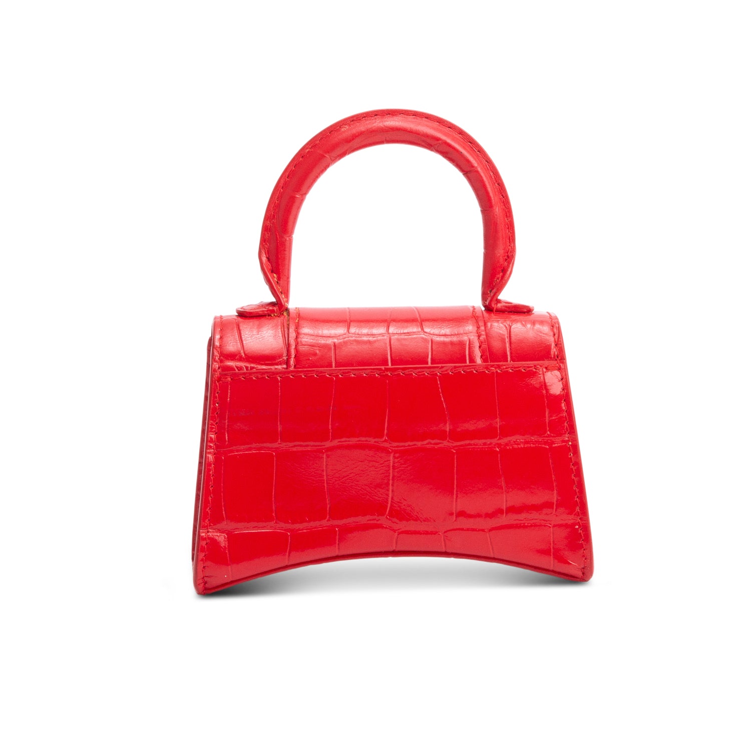 Balenciaga Red Shiny Calfskin Monochrome Croc Embossed Hourglass Top Handle Mini Bag w/ Strap