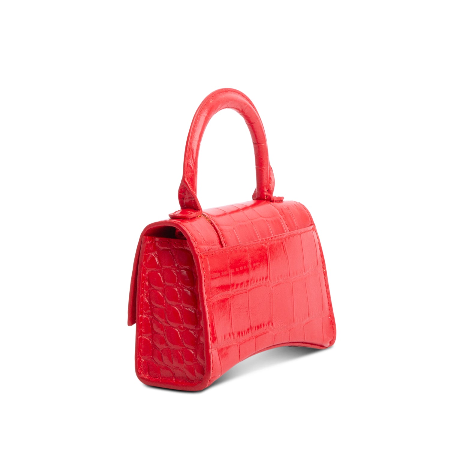 Balenciaga Red Shiny Calfskin Monochrome Croc Embossed Hourglass Top Handle Mini Bag w/ Strap
