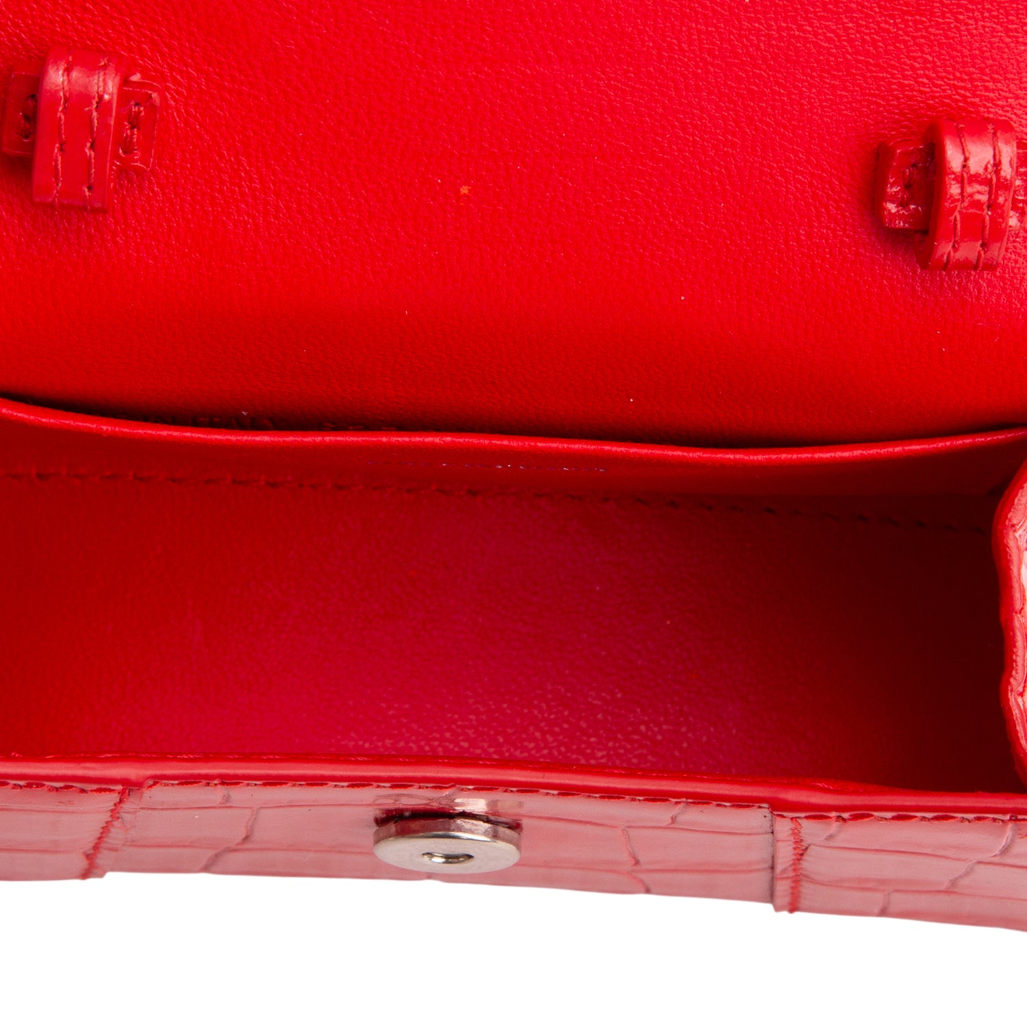 Balenciaga Red Shiny Calfskin Monochrome Croc Embossed Hourglass Top Handle Mini Bag w/ Strap