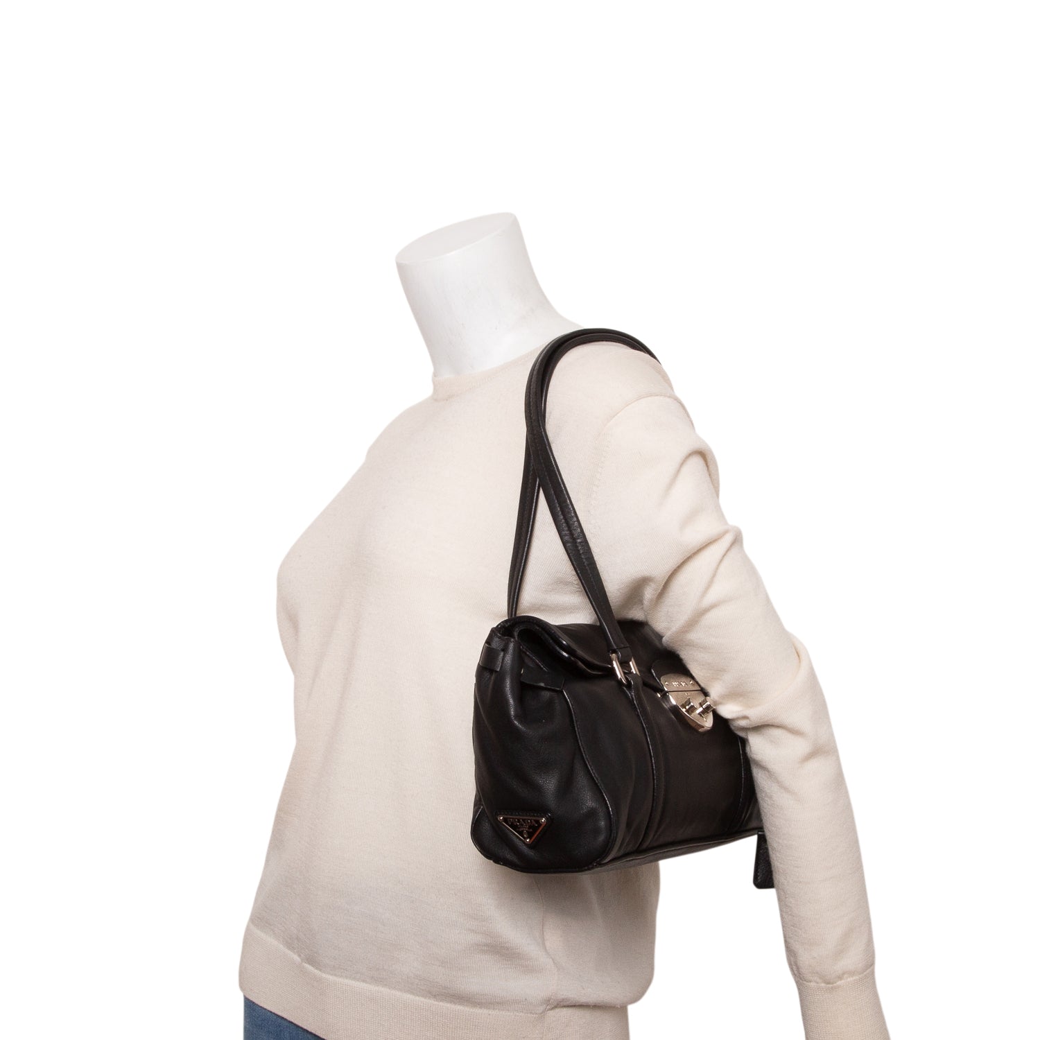 Prada Black Vitello Easy Lock Shoulder Bag w/ Authenticity Card