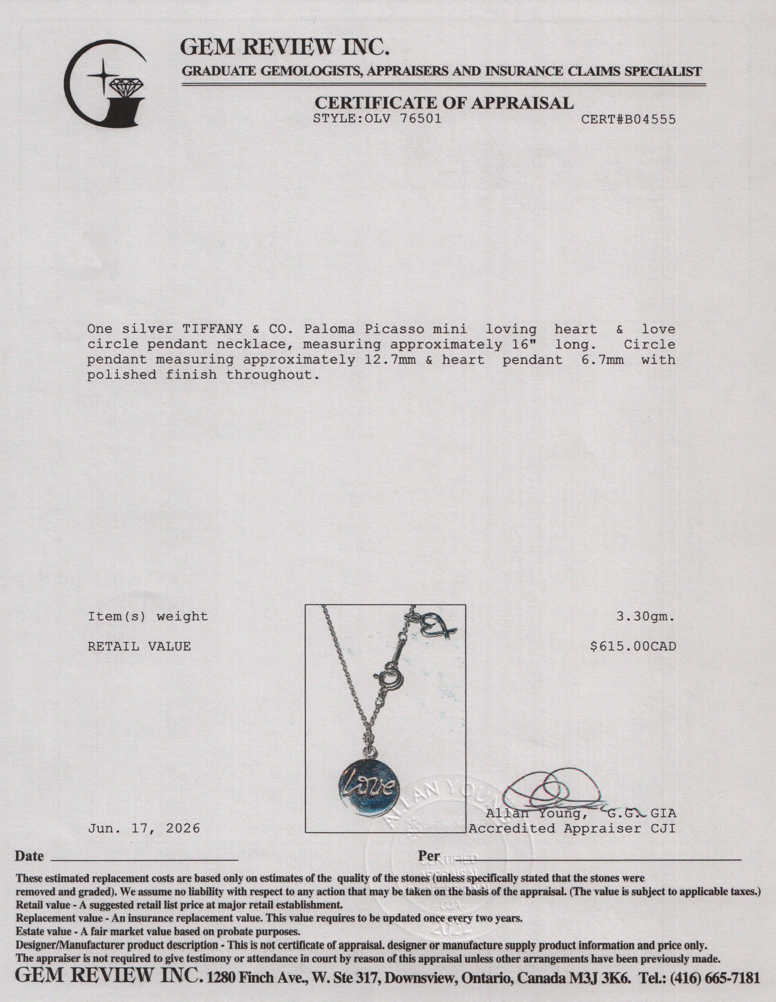 Tiffany & Co. Paloma Picasso Sterling Silver Mini Loving Heart & Love Circle Pendant Necklace
