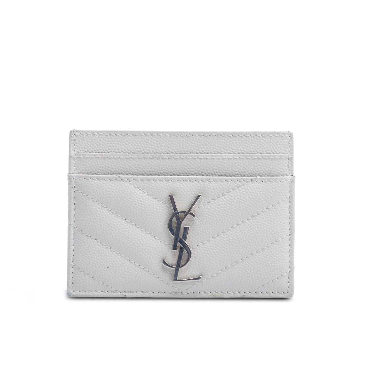 Saint Laurent White Grain de Poudre Cassandre Matelasse Card Case