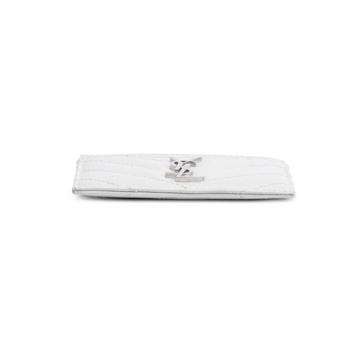 Saint Laurent White Grain de Poudre Cassandre Matelasse Card Case