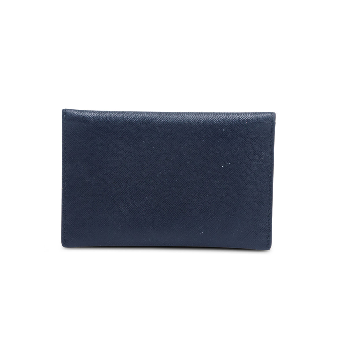 Prada Black Saffiano Metal Leather Card Holder Flap Wallet w/ Insert