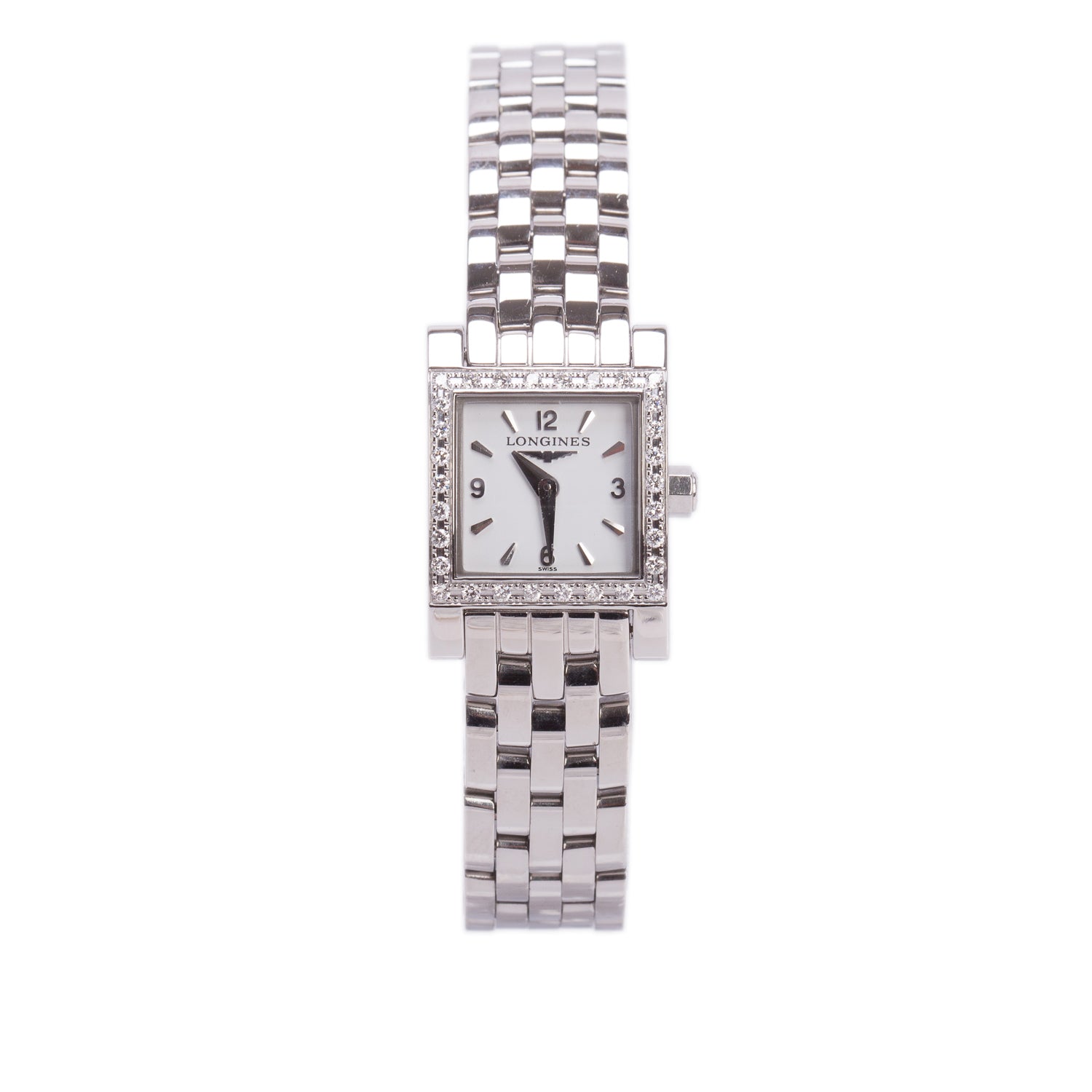 Longines Stainless Steel Diamond Bezel Mini DolceVita Quartz Watch White Dial