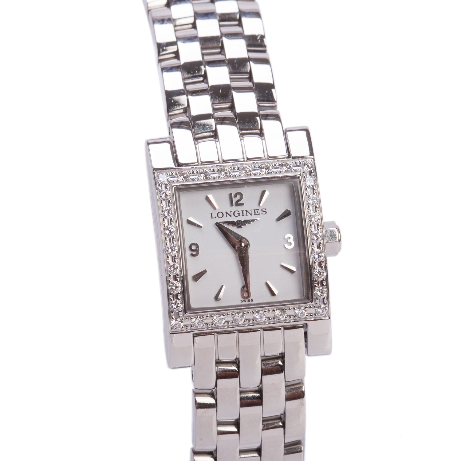 Longines Stainless Steel Diamond Bezel Mini DolceVita Quartz Watch White Dial