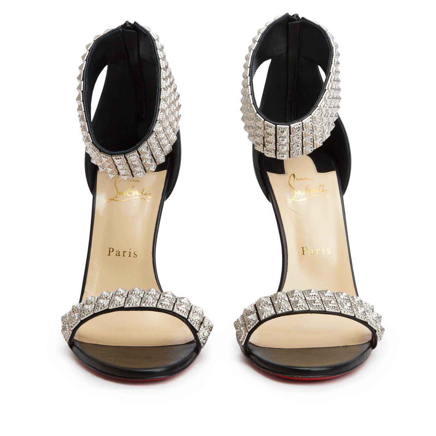 Christian Louboutin Black Nappa Leather Proyadora 100 Studded Sandals, Women's Size 40 w/ Box