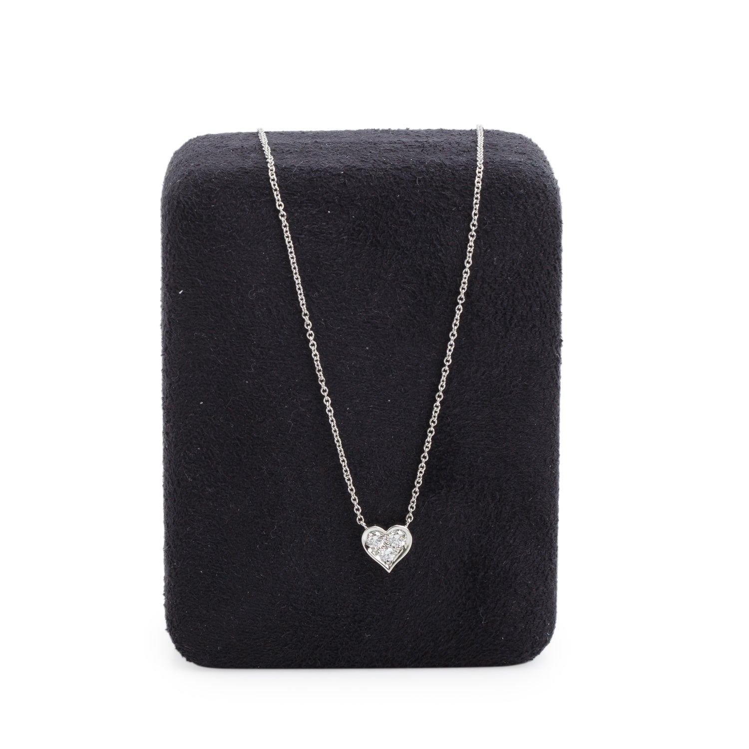 Tiffany & Co. Platinum 3 Diamond Sentimental Heart Pendant Necklace w/ Box