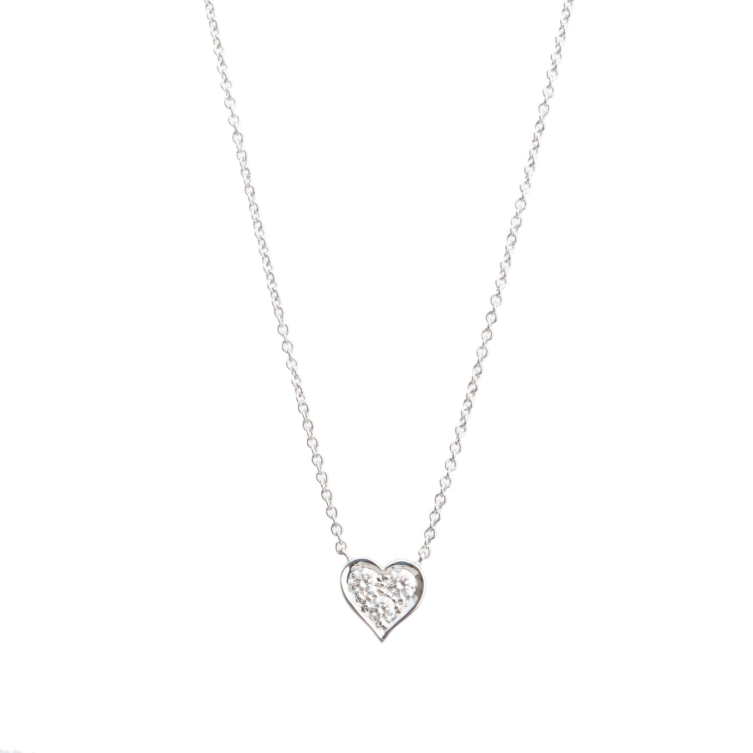 Tiffany & Co. Platinum 3 Diamond Sentimental Heart Pendant Necklace w/ Box