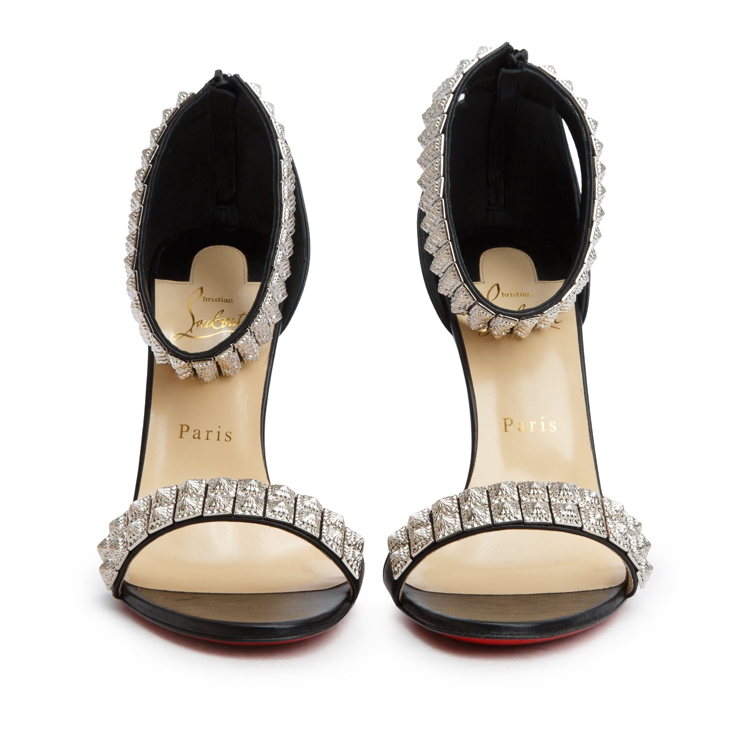 Christian Louboutin Black Nappa Leather Proyadora 100 Studded Sandals, Women's Size 39.5 w/ Box