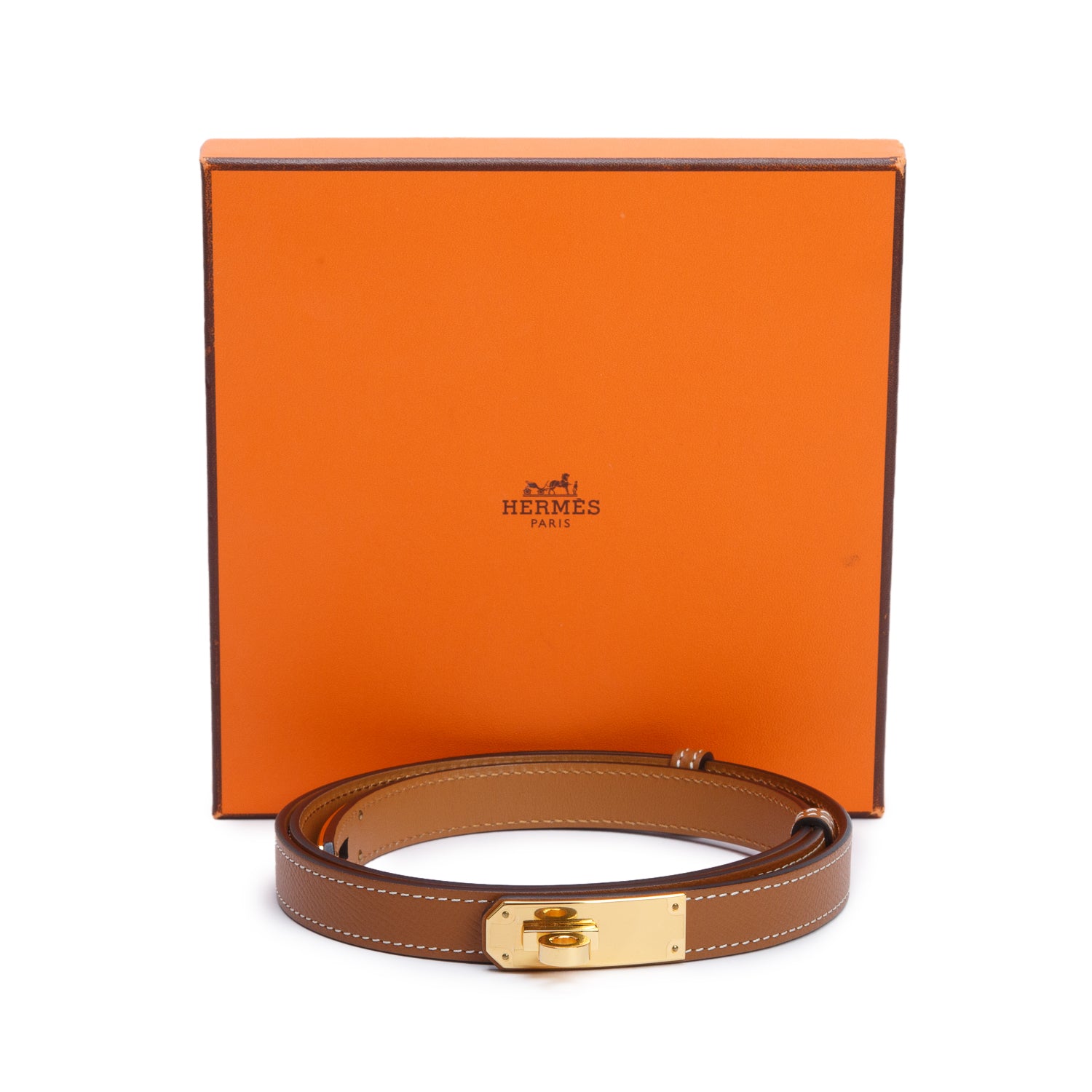 Hermes 2021 Gold Veau Epsom Kelly 18 Belt w/ Box