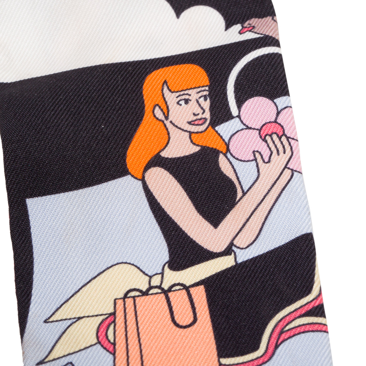 Hermes Blue/Black Multicolor 'Carres Volants' Silk Twilly w/ Box