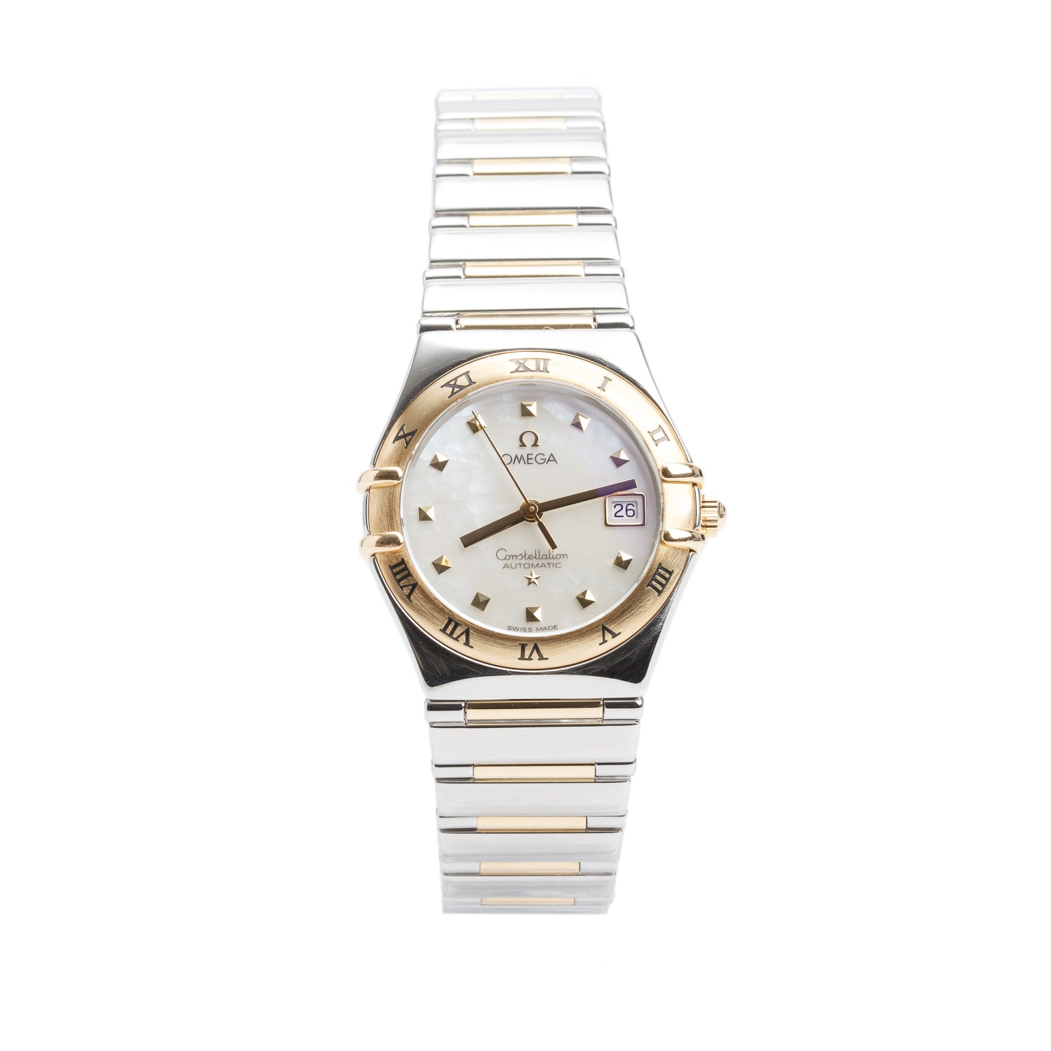 Omega Stainless Steel & 18k Yellow Gold Constellation 27 MM Automatic Watch Mother of Pearl Dial