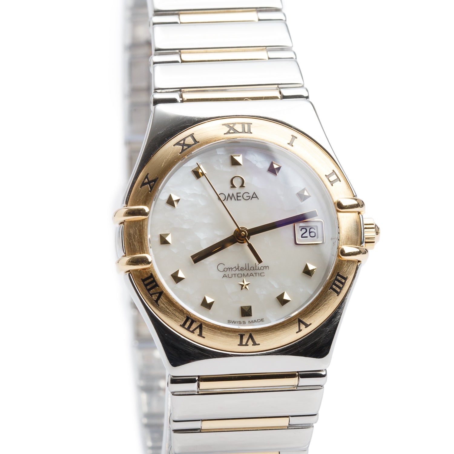 Omega Stainless Steel & 18k Yellow Gold Constellation 27 MM Automatic Watch Mother of Pearl Dial