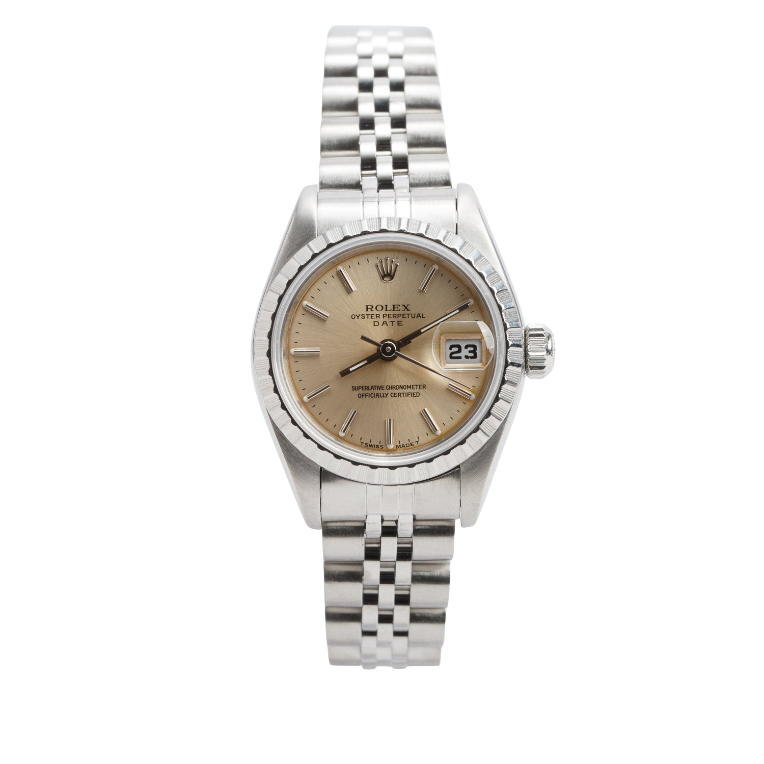 Rolex Stainless Steel Oyster Perpetual Lady-Date 26 MM Watch Champagne Dial 69240