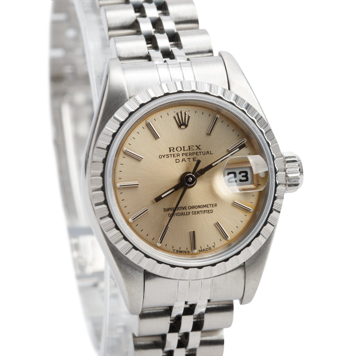 Rolex Stainless Steel Oyster Perpetual Lady-Date 26 MM Watch Champagne Dial 69240