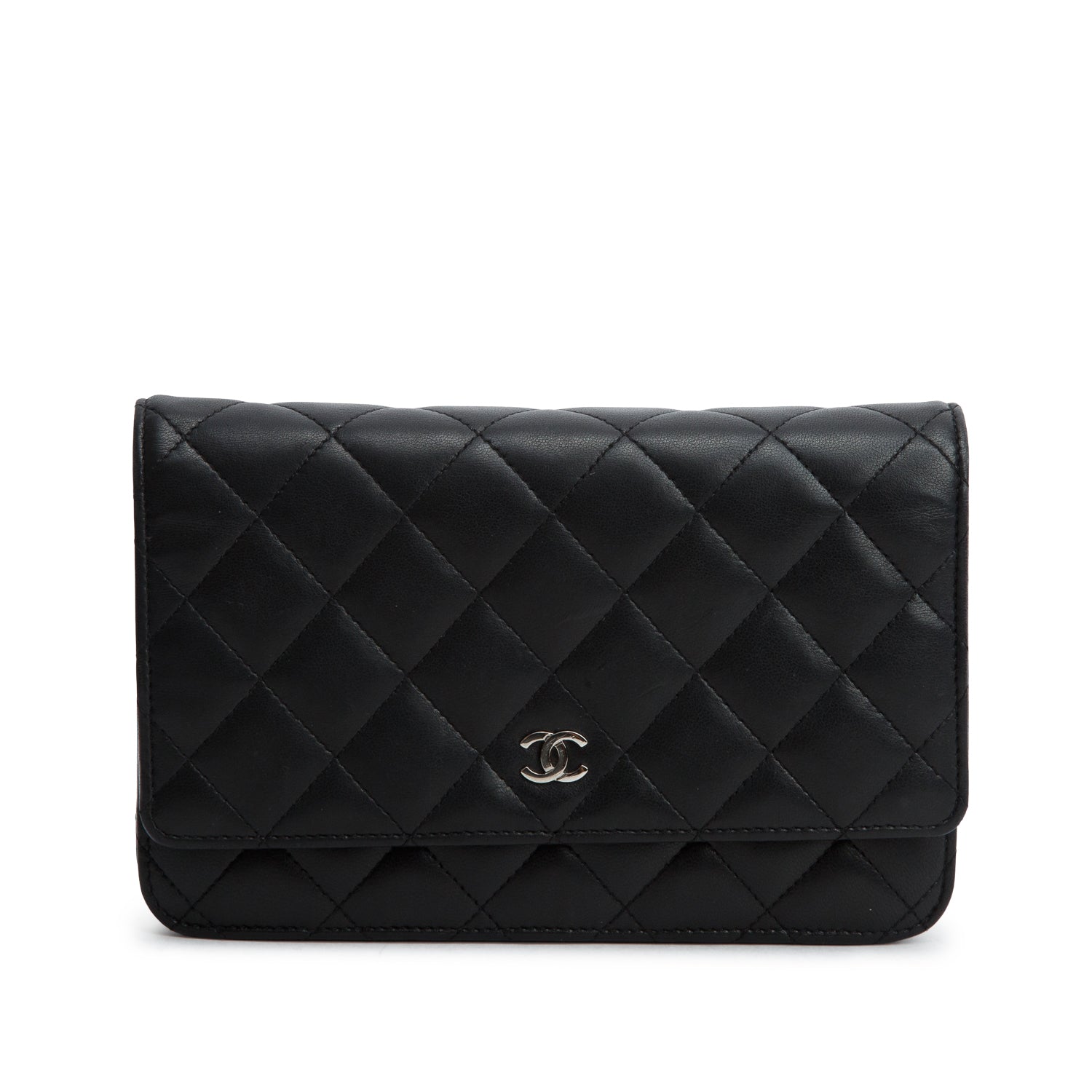 Chanel Black Lambskin Quilted Wallet on Chain WOC