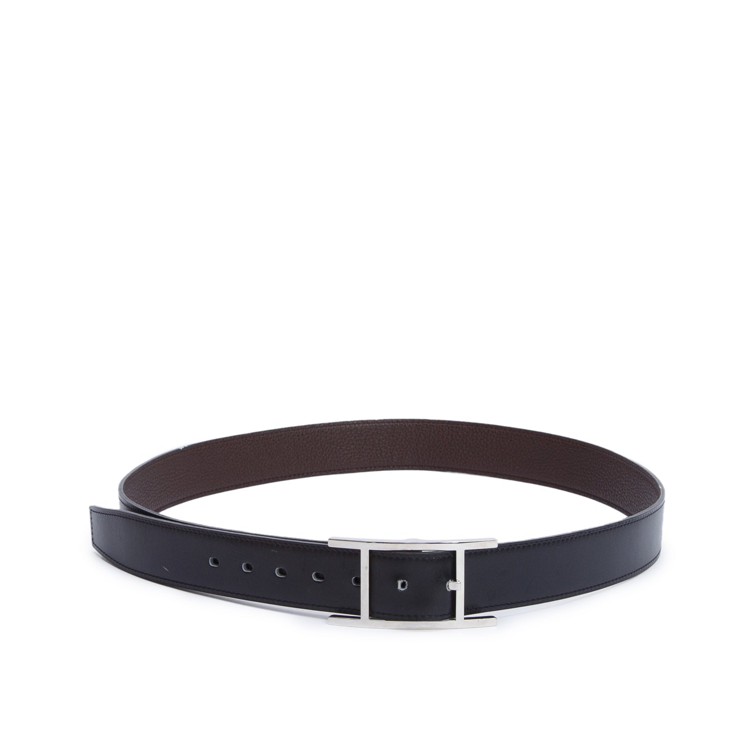 Hermes Noir/Chocolat Box Togo Leather Quentin 32MM Reversible Belt 100 w/ Box