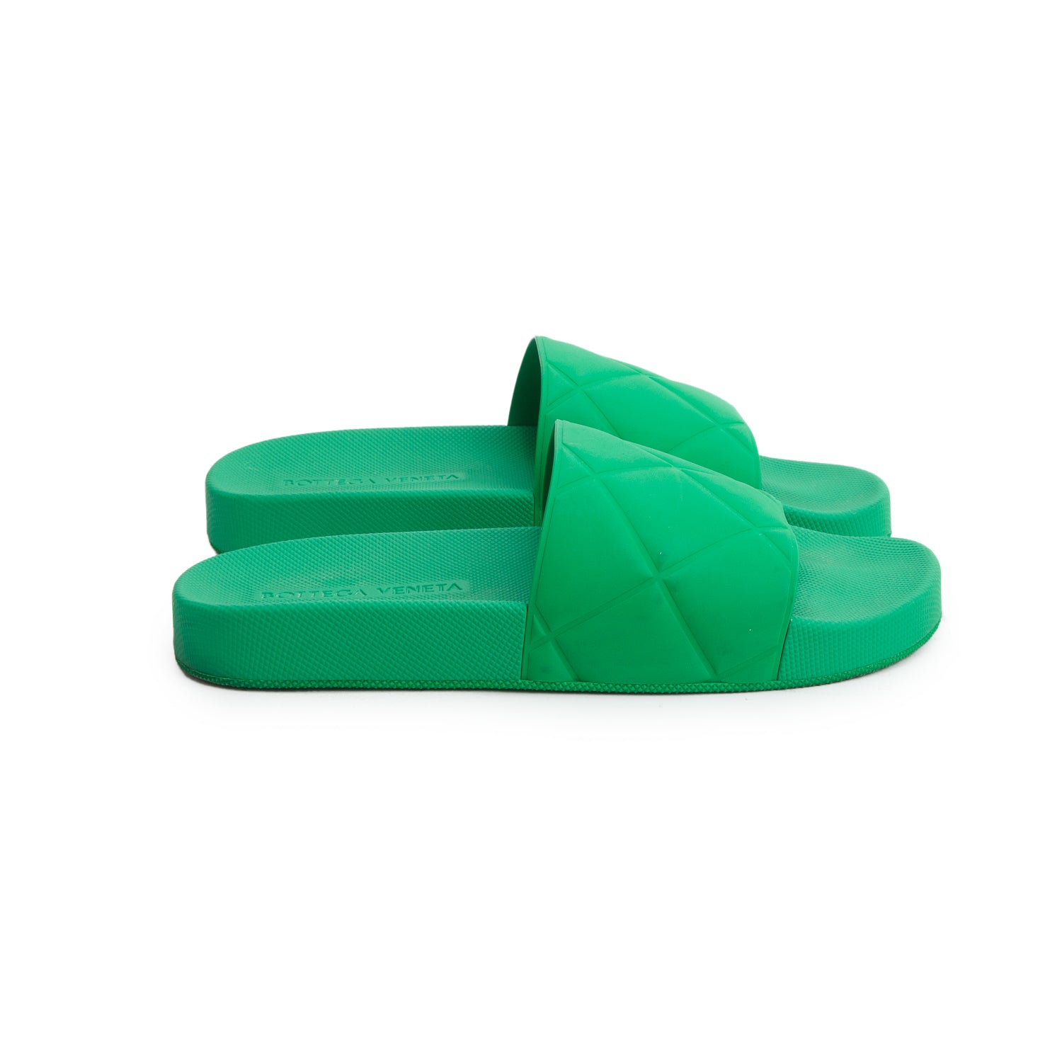 Bottega Veneta Green Quilted Rubber Pool Slide Sandals, Size 40 w/ Box