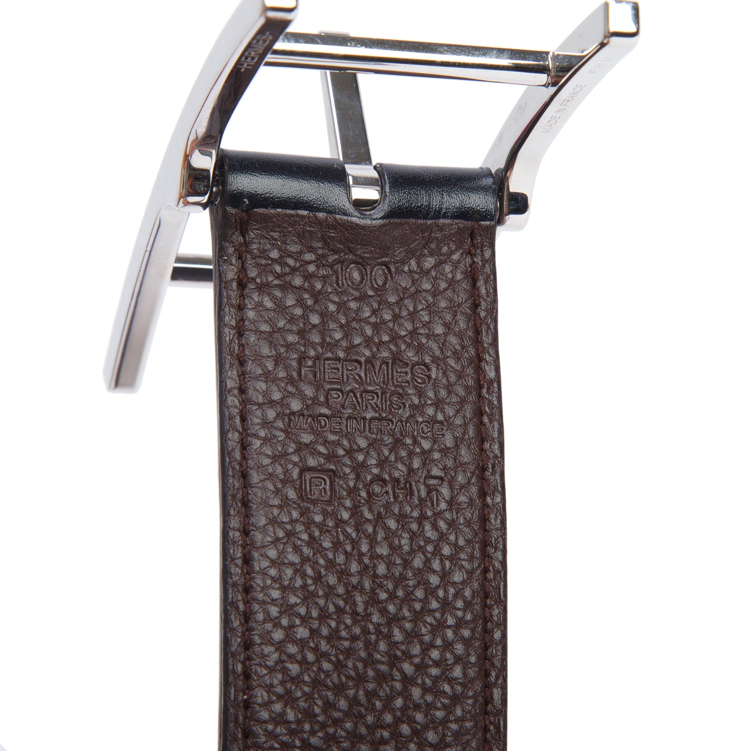 Hermes Noir/Chocolat Box Togo Leather Quentin 32MM Reversible Belt 100 w/ Box