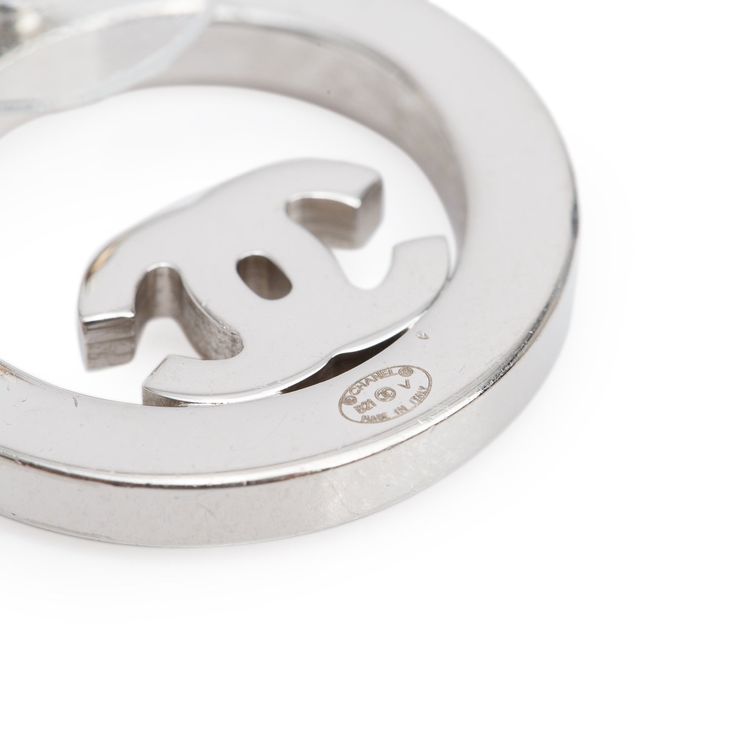 Chanel 2021 Palladium Plated Strass CC Round Earrings
