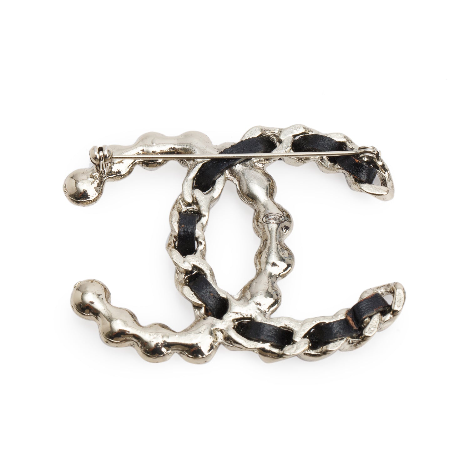 Chanel Gold Plated Faux Pearl & Leather CC Brooch w/ Box