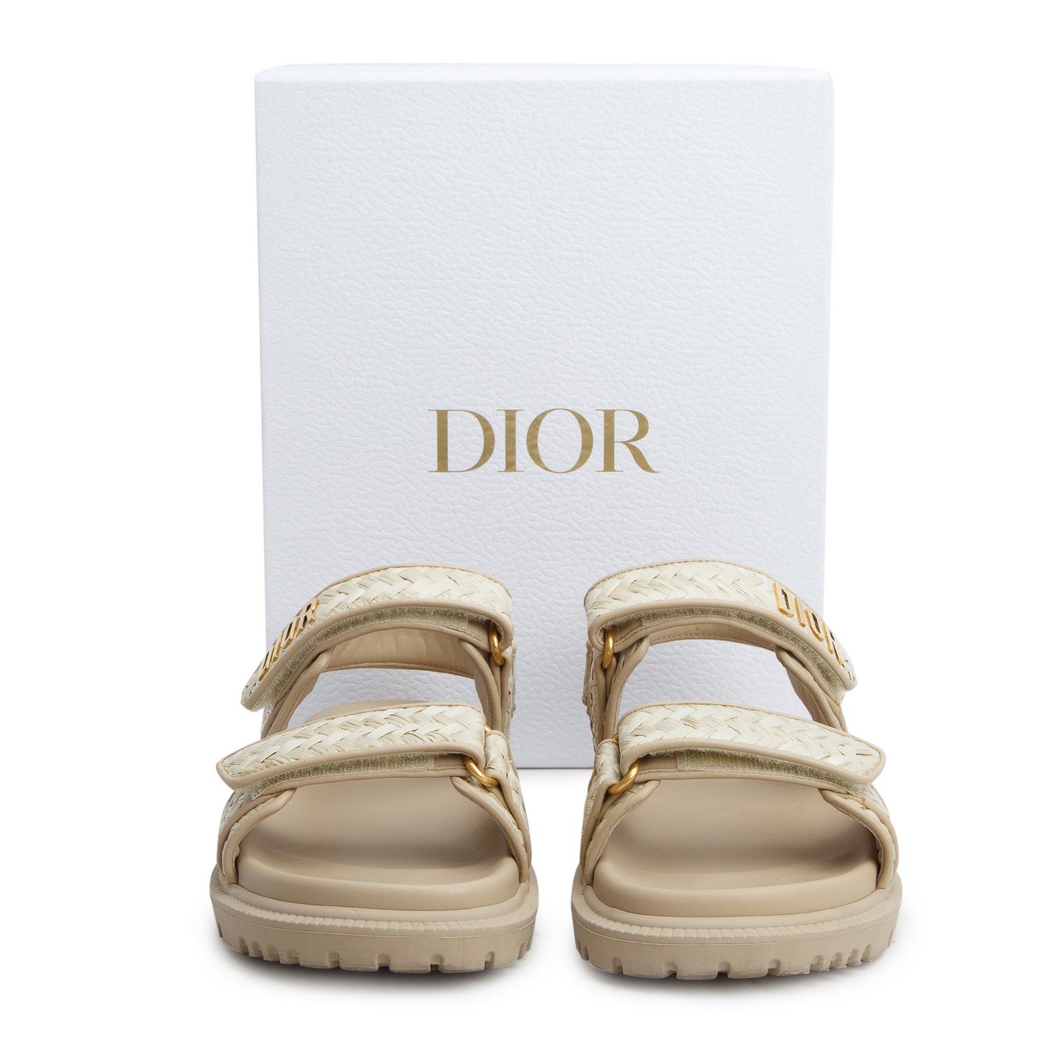 Christian Dior Beige Raffia Leather Trim Dioract Sandals, Women's Size 36.5 w/ Box