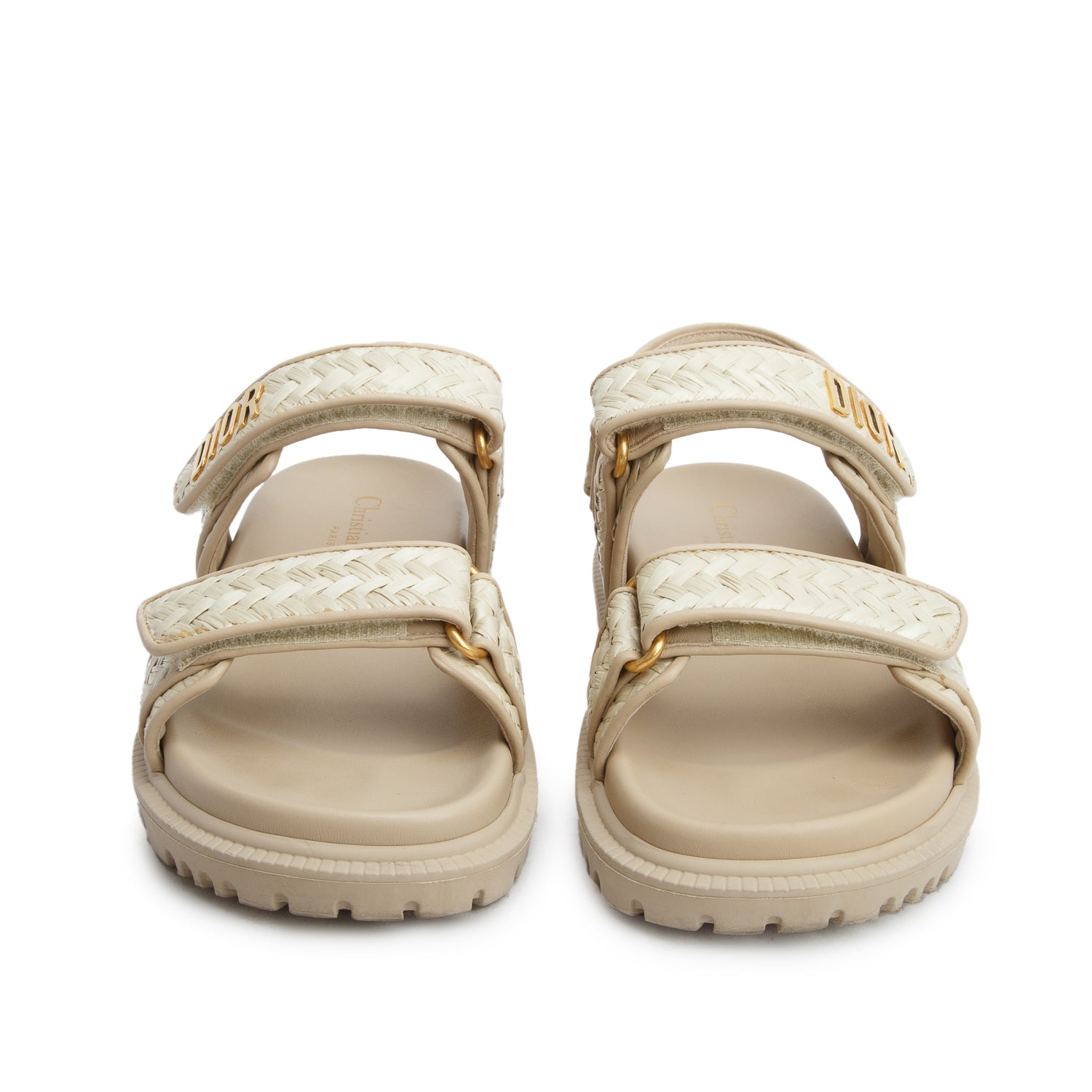 Christian Dior Beige Raffia Leather Trim Dioract Sandals, Women's Size 36.5 w/ Box