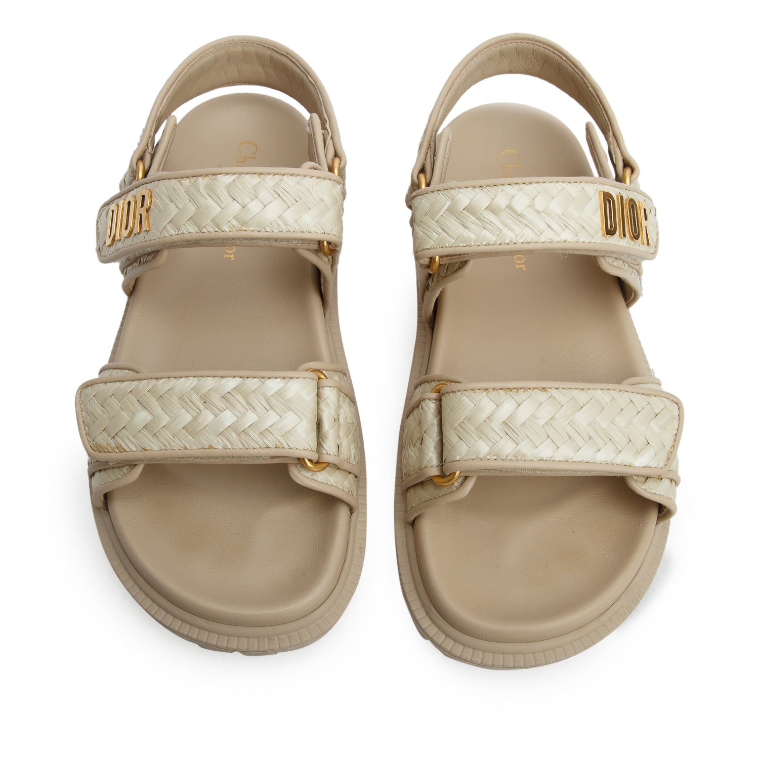 Christian Dior Beige Raffia Leather Trim Dioract Sandals, Women's Size 36.5 w/ Box