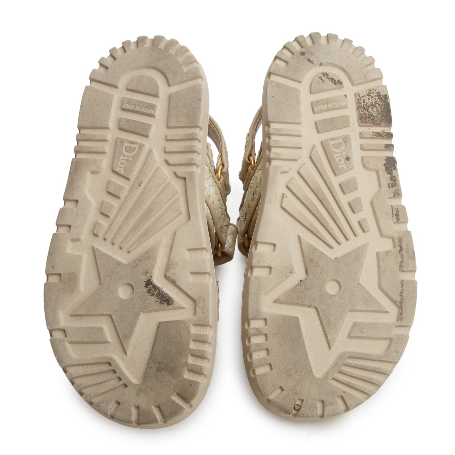 Christian Dior Beige Raffia Leather Trim Dioract Sandals, Women's Size 36.5 w/ Box