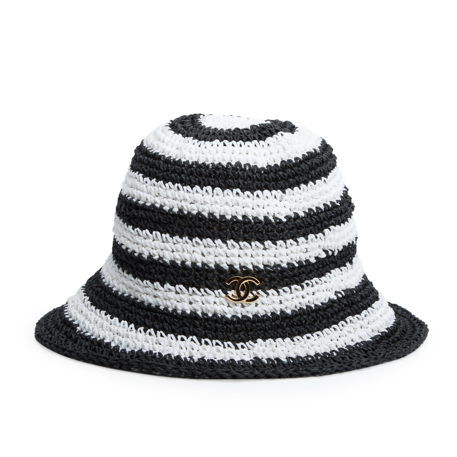 Chanel Black & White Stripe Tweed CC Bucket Hat