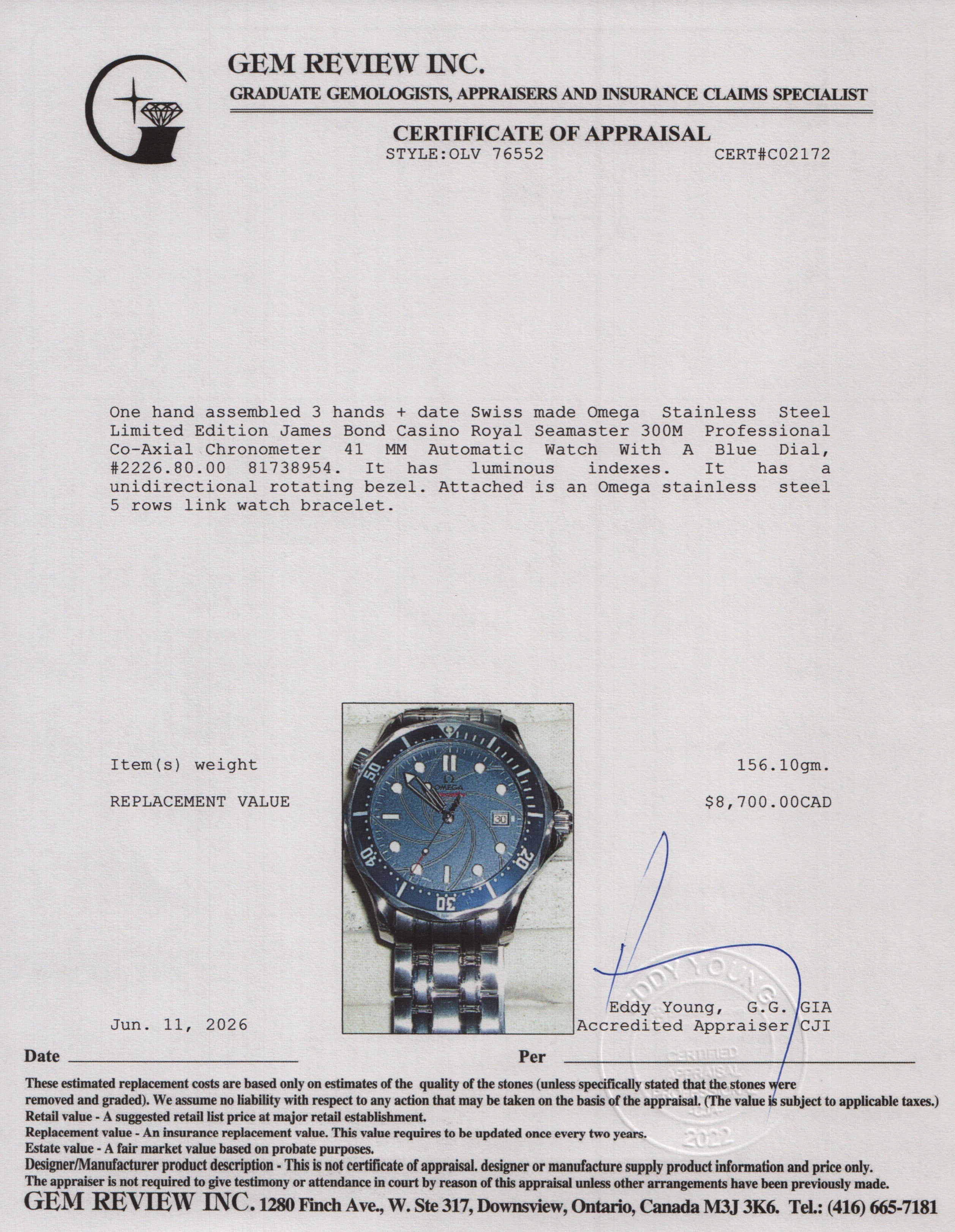 Omega Stainless Steel Limited Edition James Bond Casino Royal Seamaster 300M Professional Co-Axial Chronometer 41 MM Automatic Watch Blue Dial w/ Box