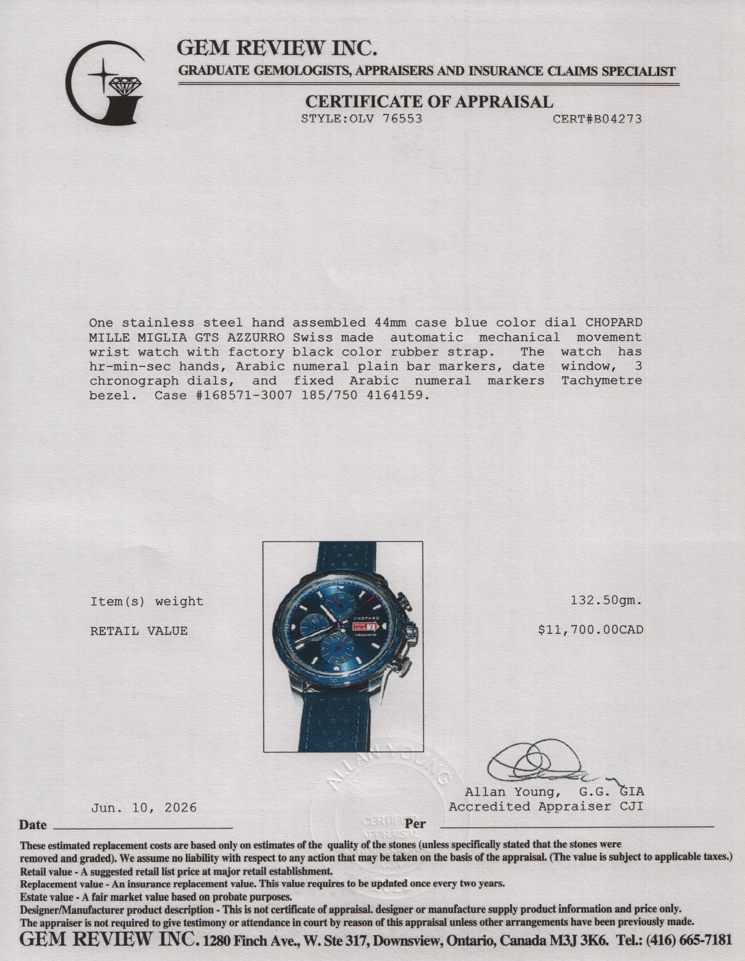 Chopard 2022 Stainless Steel Mille Miglia GTS Azzurro 44 MM Automatic Chronograph Watch Blue Dial w/ Box & Papers