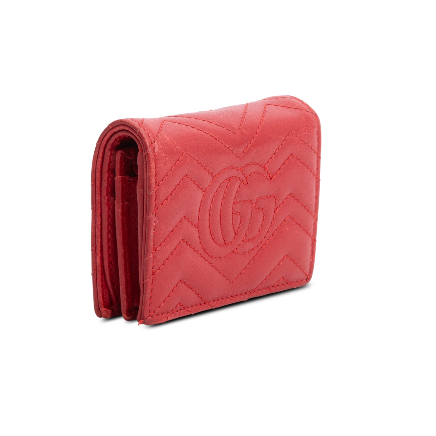Gucci Red Quilted GG Marmont Leather Card Case Wallet