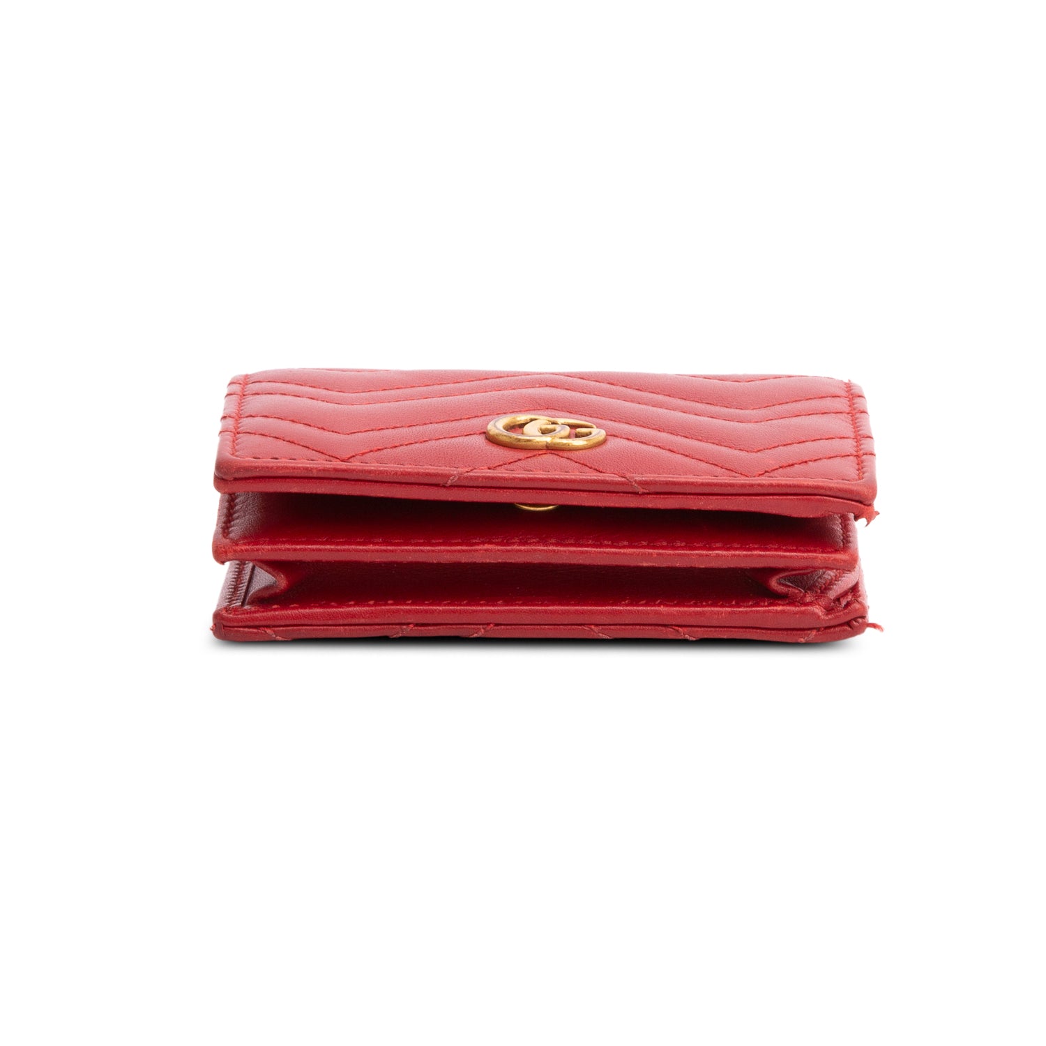 Gucci Red Quilted GG Marmont Leather Card Case Wallet