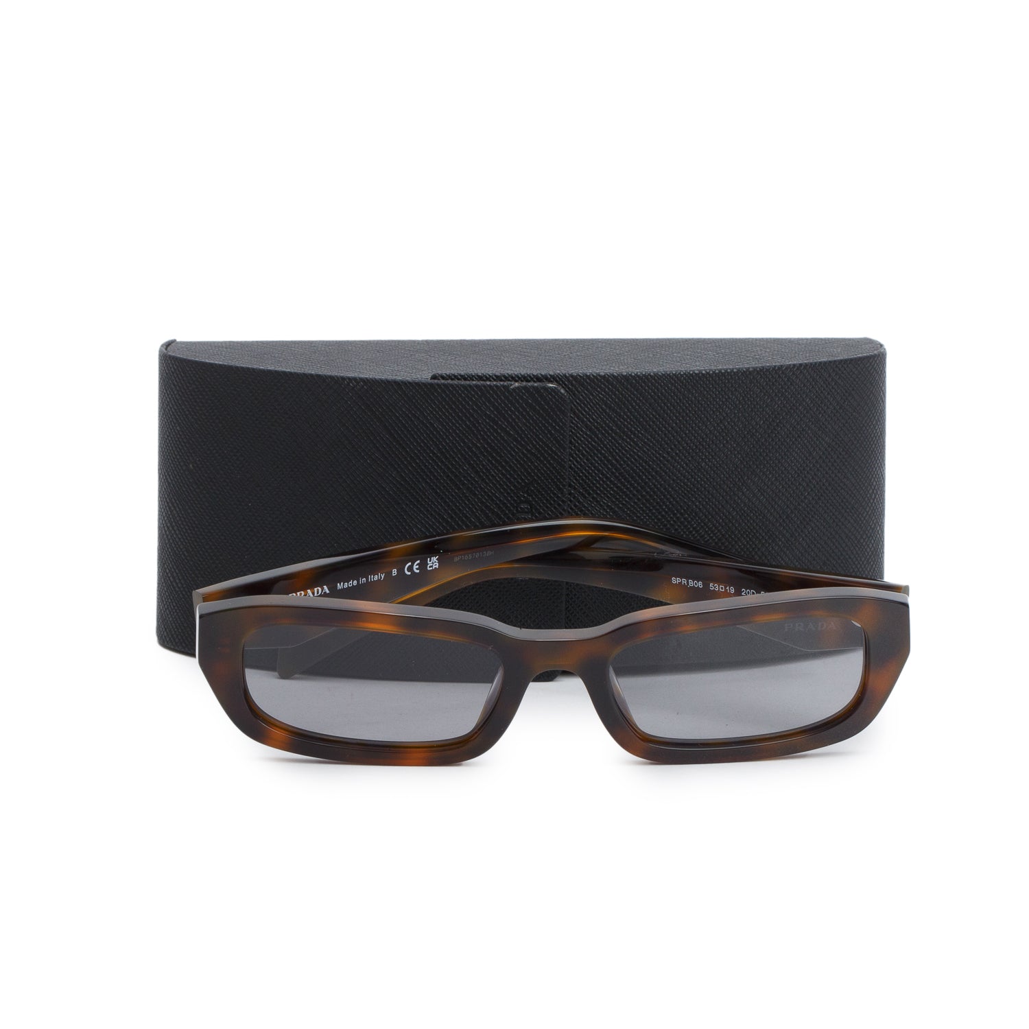 Prada SPR B06 Tortoise Acetate Rectangle Symbole Sunglasses w/ Case