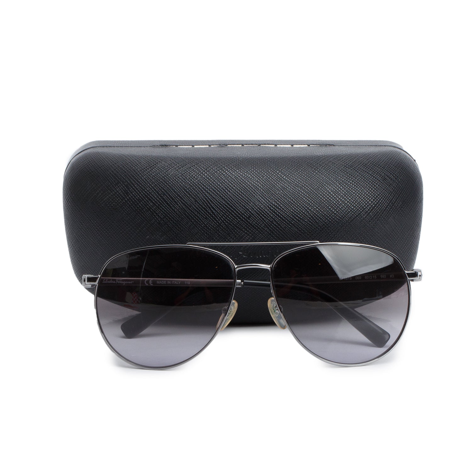Ferragamo SF157S Grey Metal Aviator Sunglasses Sunglasses w/ Case