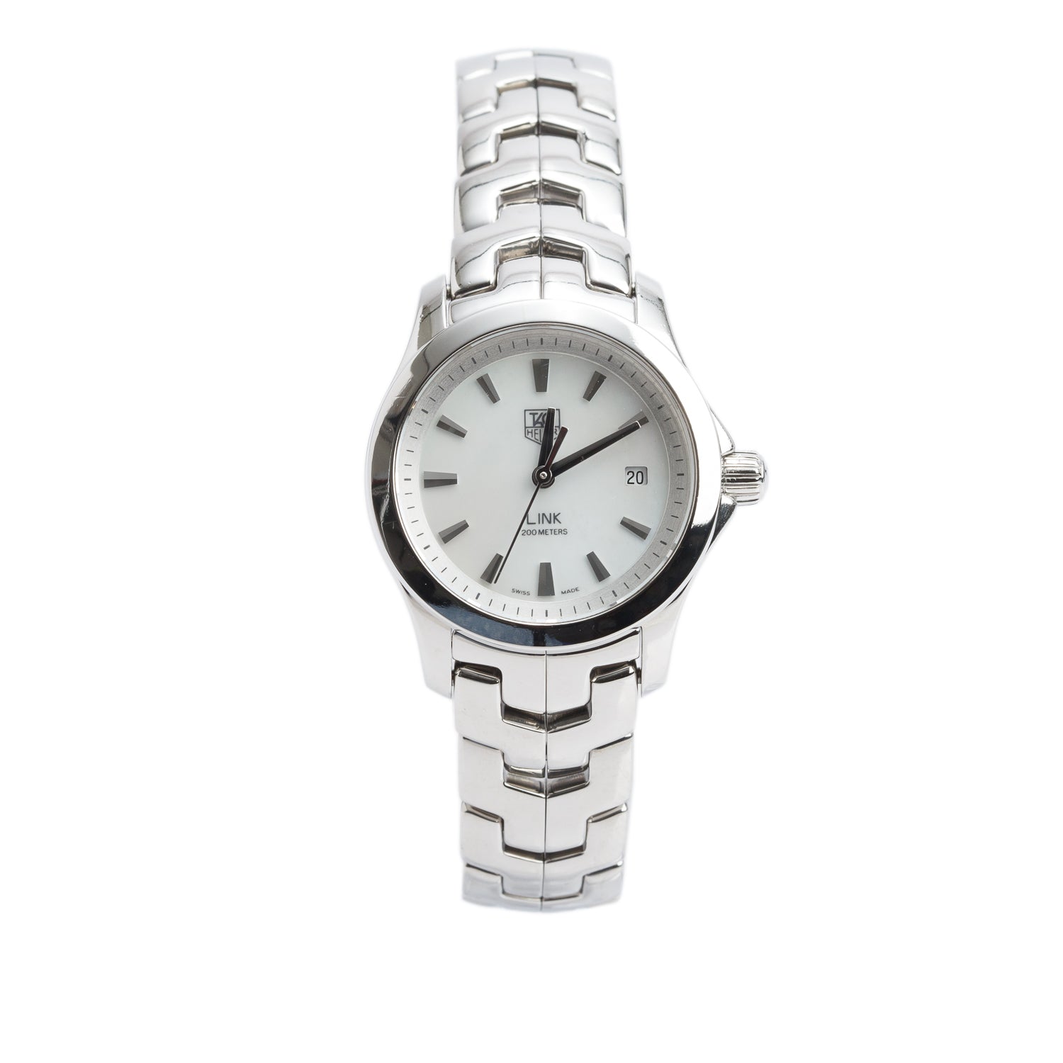 Tag Heuer Stainless Steel Link 27 MM Quartz Watch Mother of Pearl Dial WJF1310 w/ Box & Papers