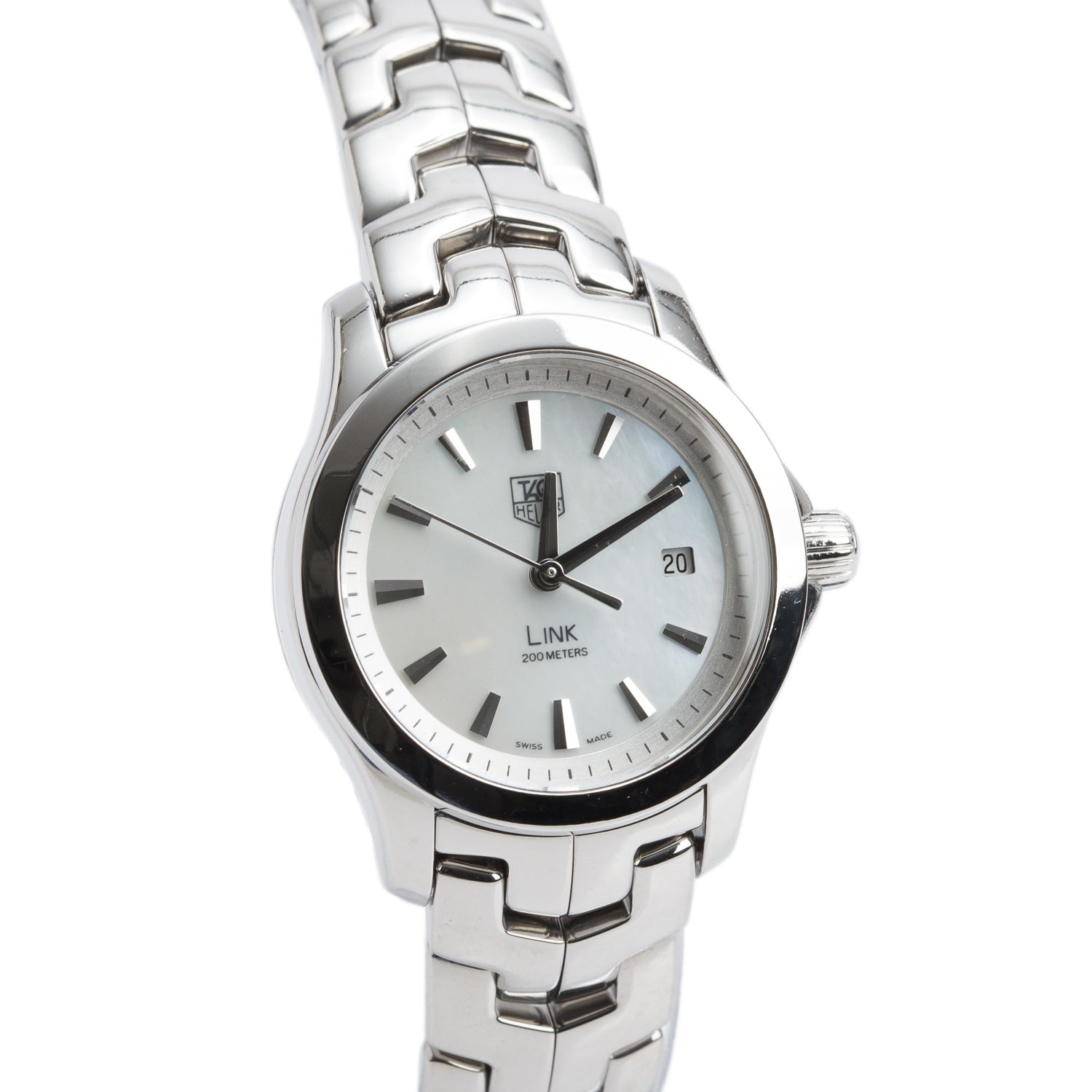 Tag Heuer Stainless Steel Link 27 MM Quartz Watch Mother of Pearl Dial WJF1310 w/ Box & Papers
