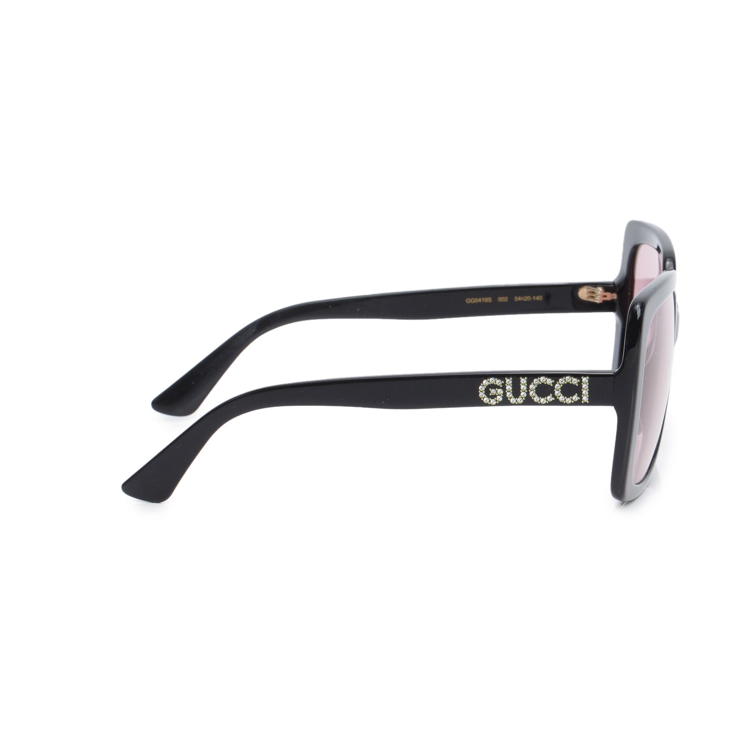Gucci GG0418S Black Acetate Crystal Logo Oversized Square Sunglasses w/ Case